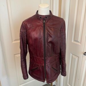 Vintage Taurus by Drospo Burgundy Leather Moto Jacket Quilted Womens S/M